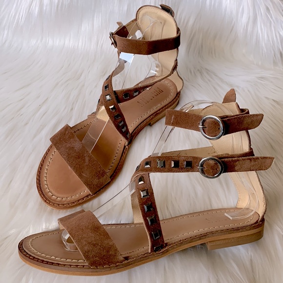 NWOT Piranha Italia Genuine Leather Studded Gladiator Flats - Picture 9 of 10